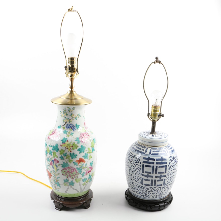 Pair of Porcelain Chinese Lamps