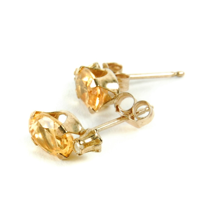 10K Yellow Gold Citrine and Diamond Earrings