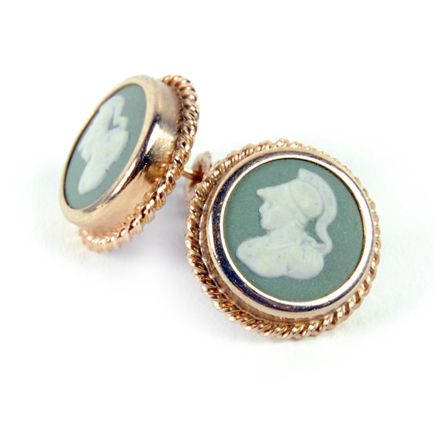 14K Yellow Gold Filled Wedgwood Cameo Earrings