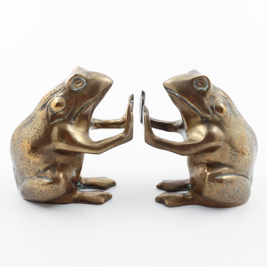 Pair of Brass Frog Bookends