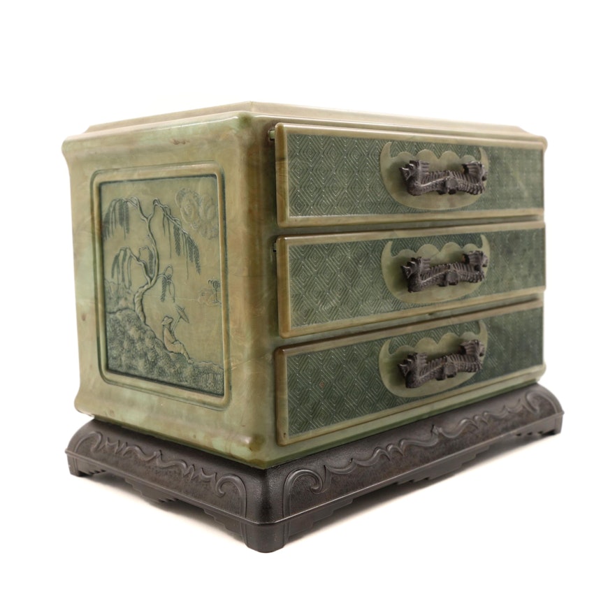 Faux Jade Jewelry Box with Dragon Handles