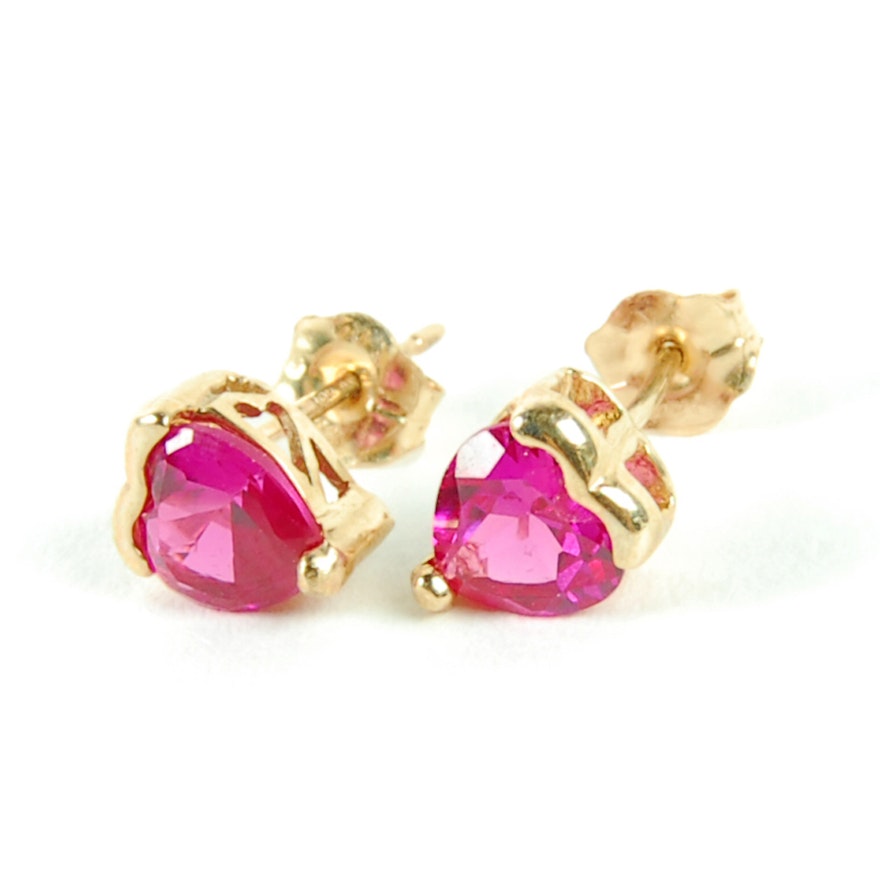 10K Yellow Gold Heart Ruby Earrings