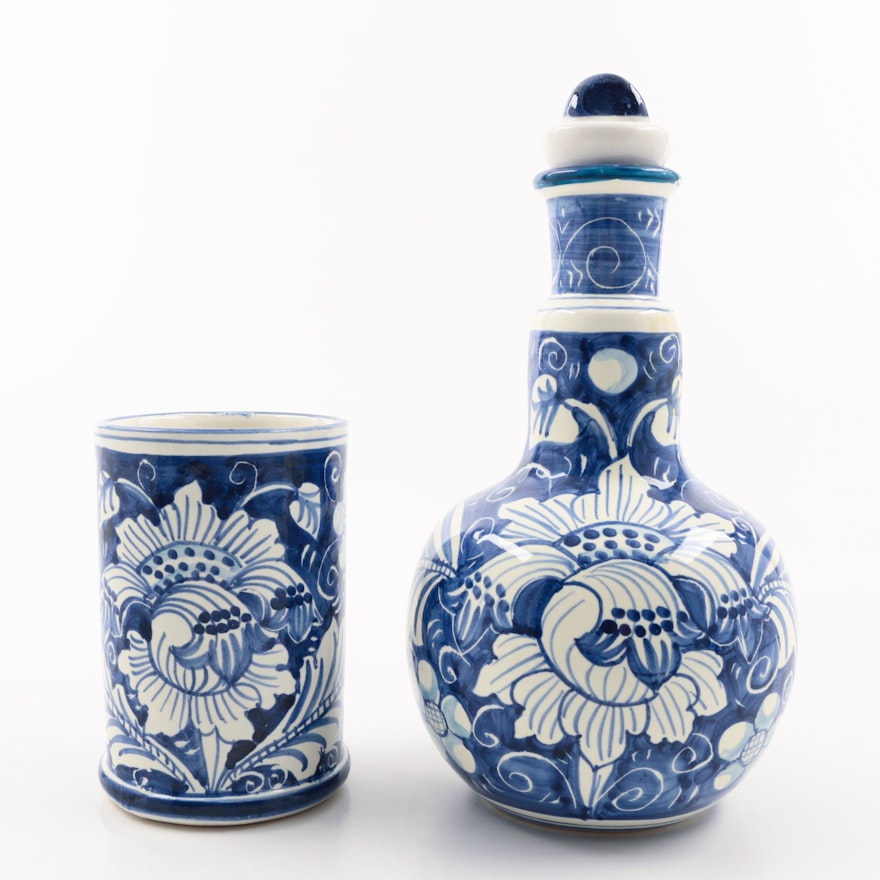 Decorative Blue and White Italian Ceramic Pottery Pieces