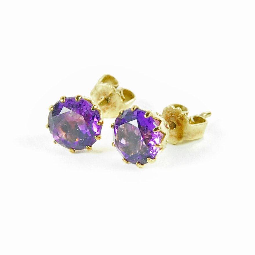 8K Yellow Gold Amethyst Earrings