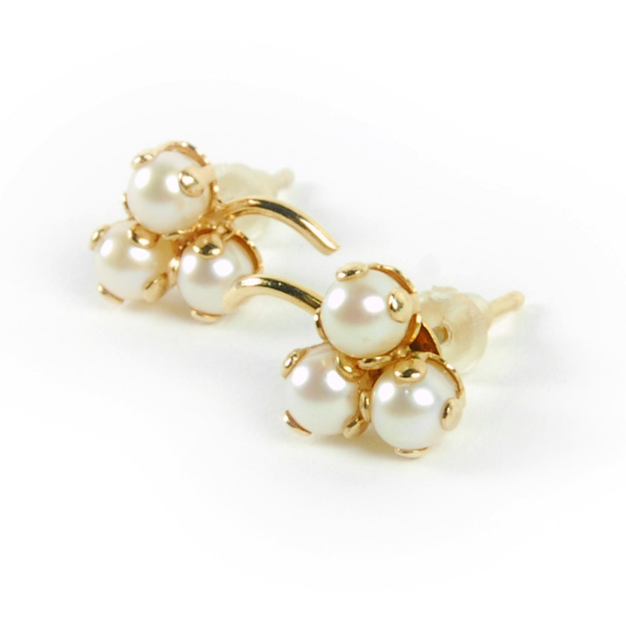 10K Yellow Gold Clover Pearl Earrings