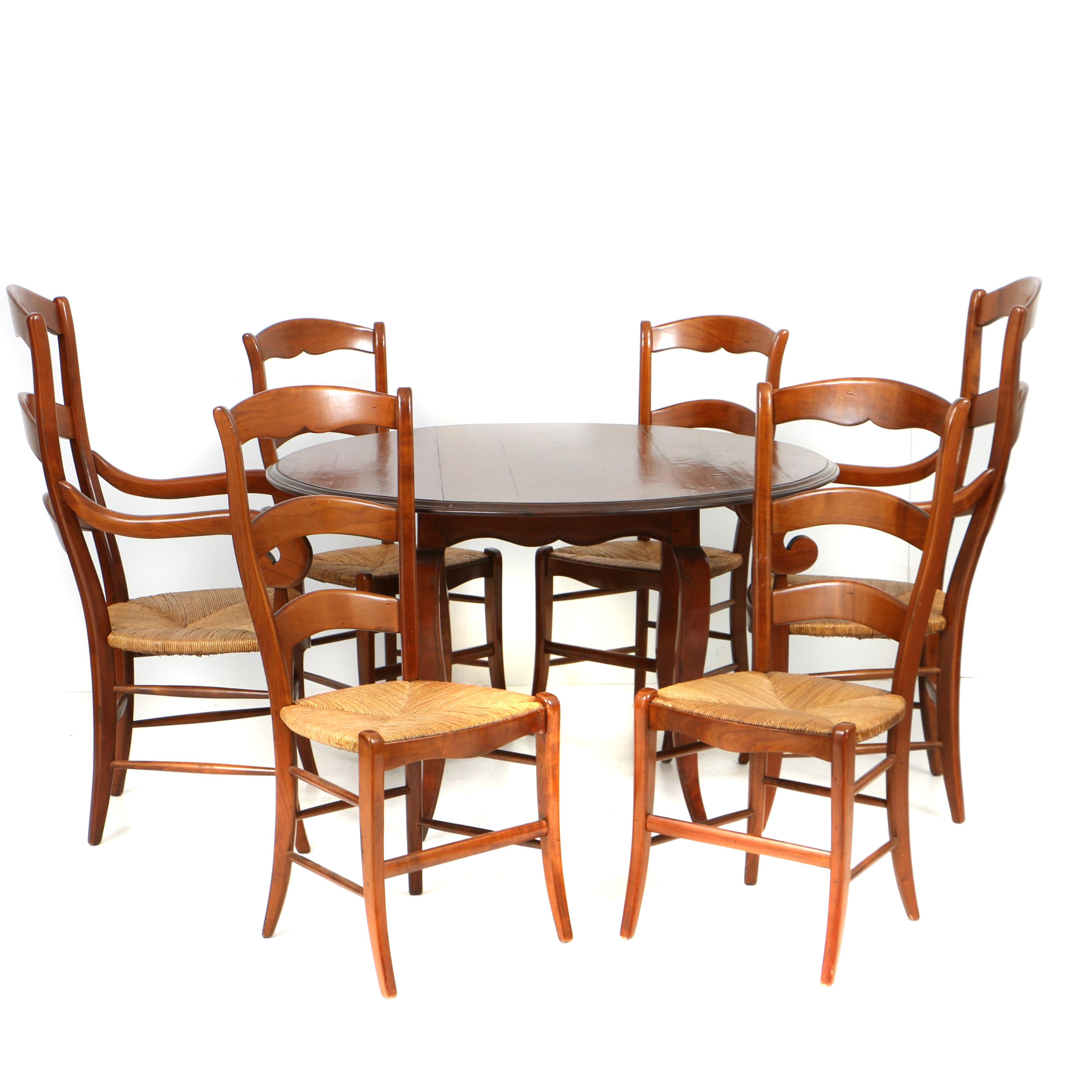 French Provincial Style Fruitwood Dining Table and Six Chairs