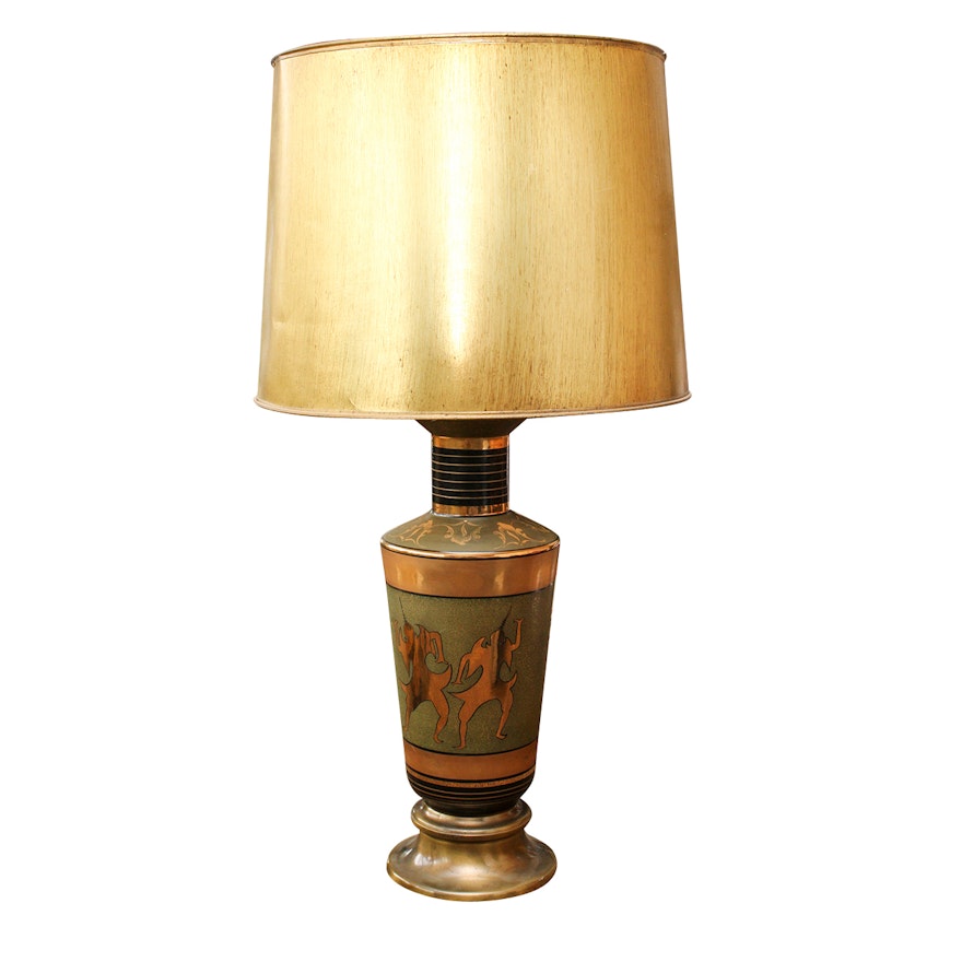 Ceramic Brass Table Lamp with Gilt Paper Shade