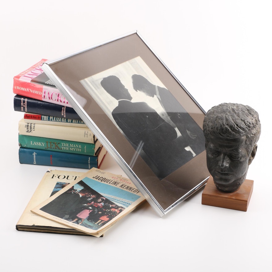 Books on John F. Kennedy and Ceramic Bust