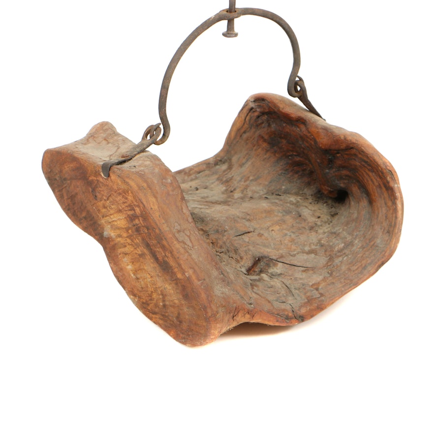 Burl Carrier with Wrought Iron Handle