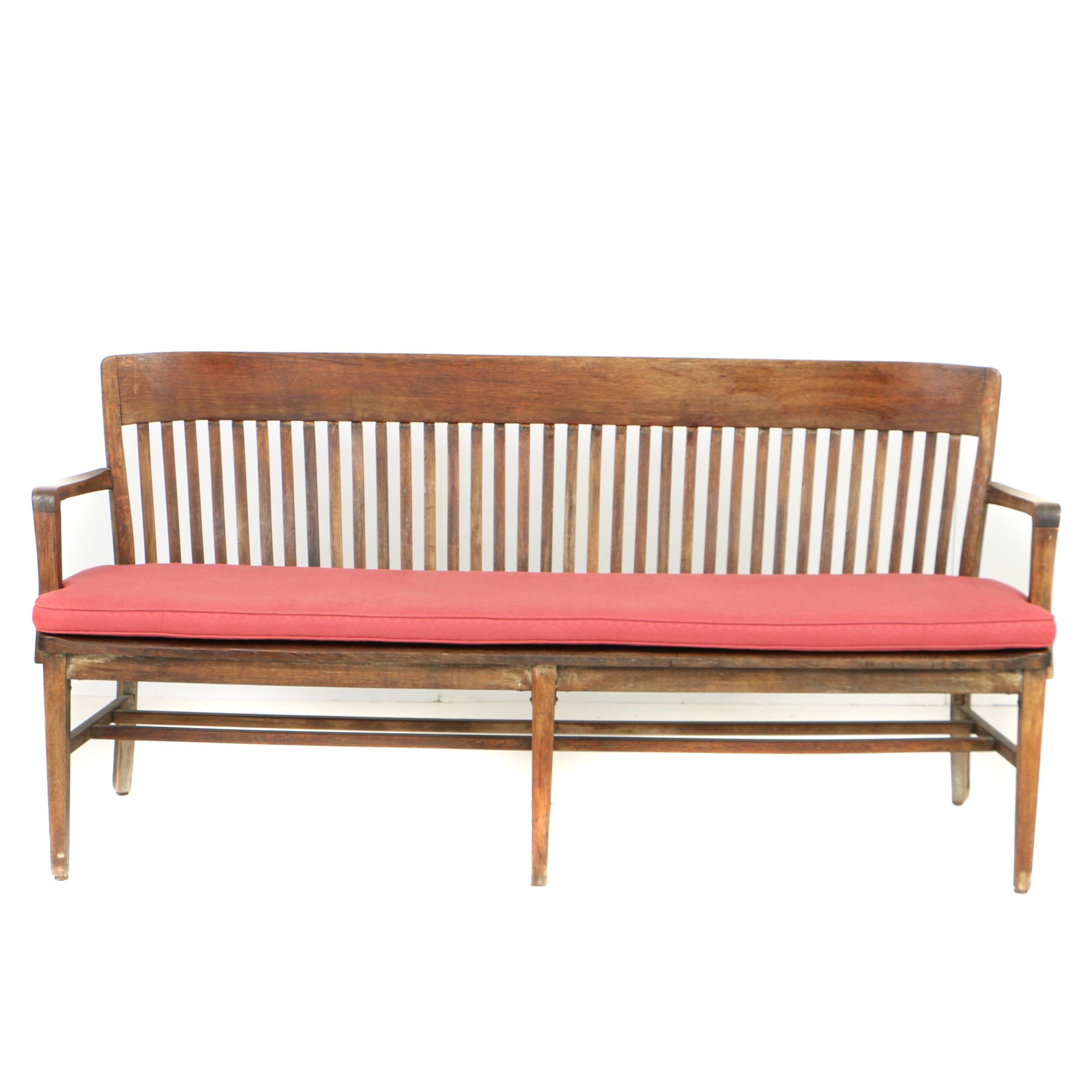 Vintage W.H. Gunlocke Chair Co. Oak Waiting Bench with Custom-Made Cushion