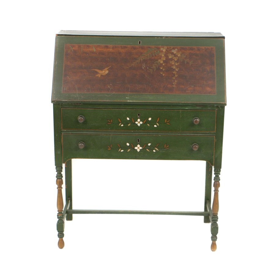 Vintage Chinoiserie-Decorated Slant-Front Desk in the William and Mary Style
