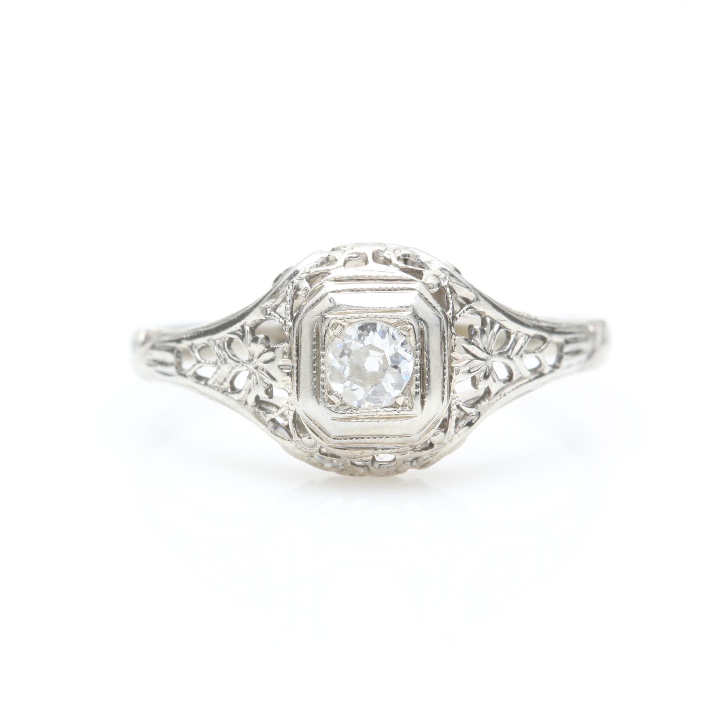 Edwardian 18K White Gold Diamond Ring