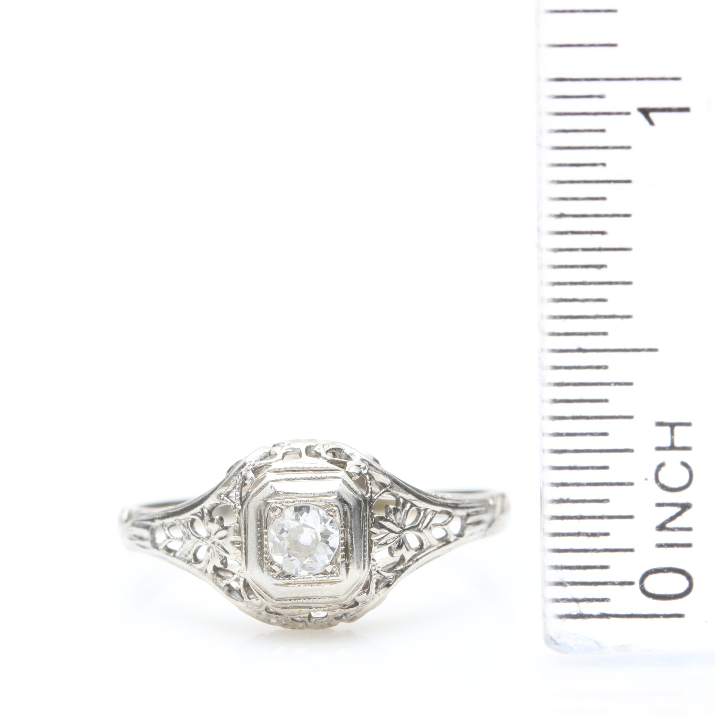 Edwardian 18K White Gold Diamond Ring
