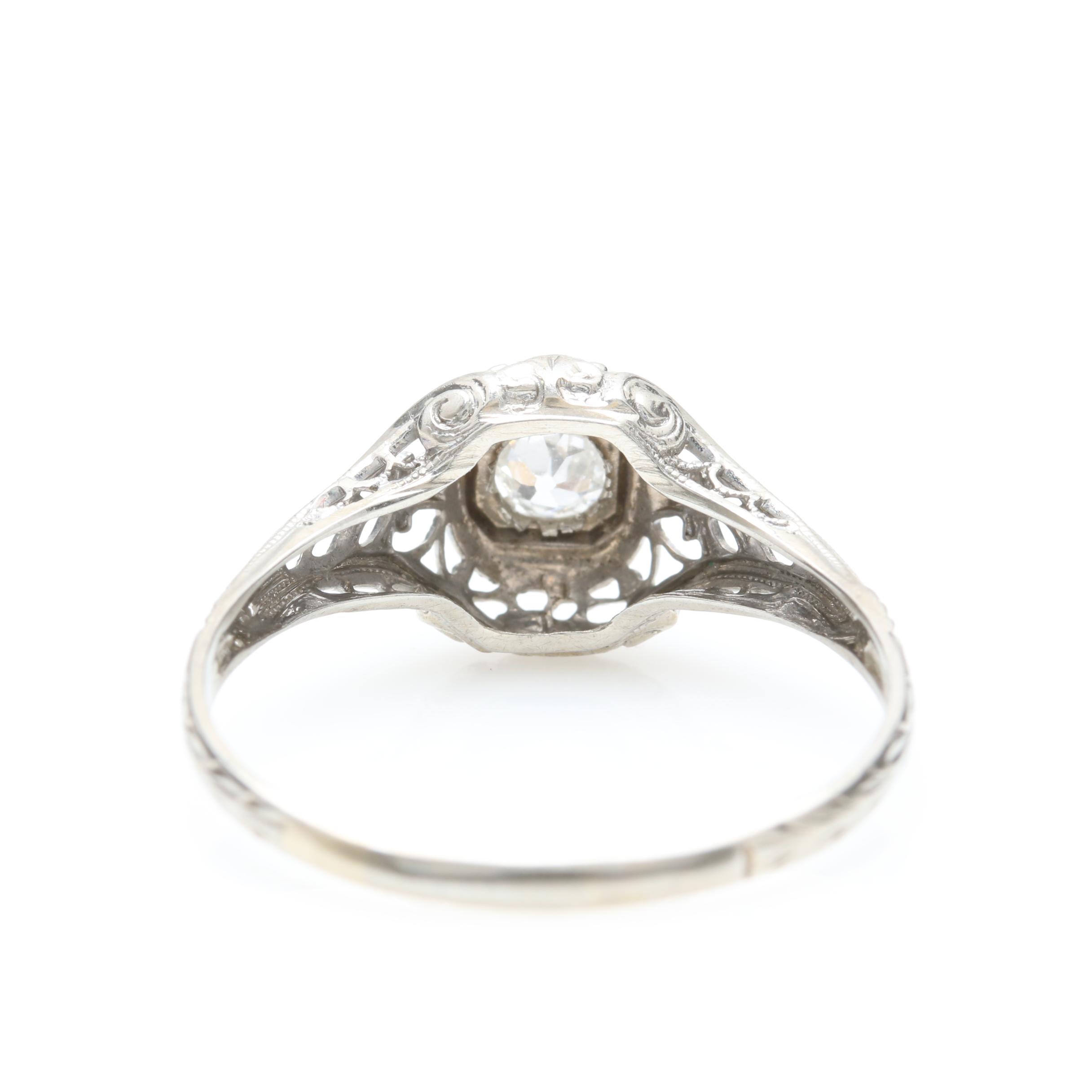 Edwardian 18K White Gold Diamond Ring