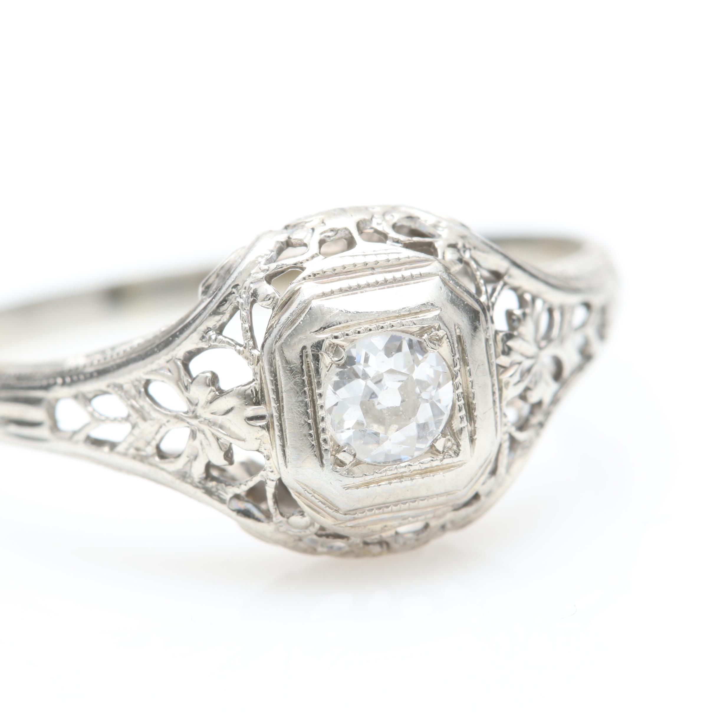 Edwardian 18K White Gold Diamond Ring