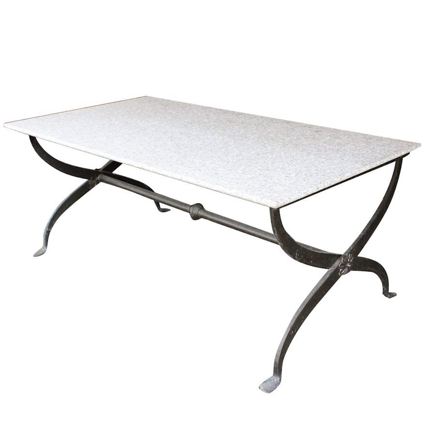 Arhaus Stone and Wrought Iron Patio Coffee Table