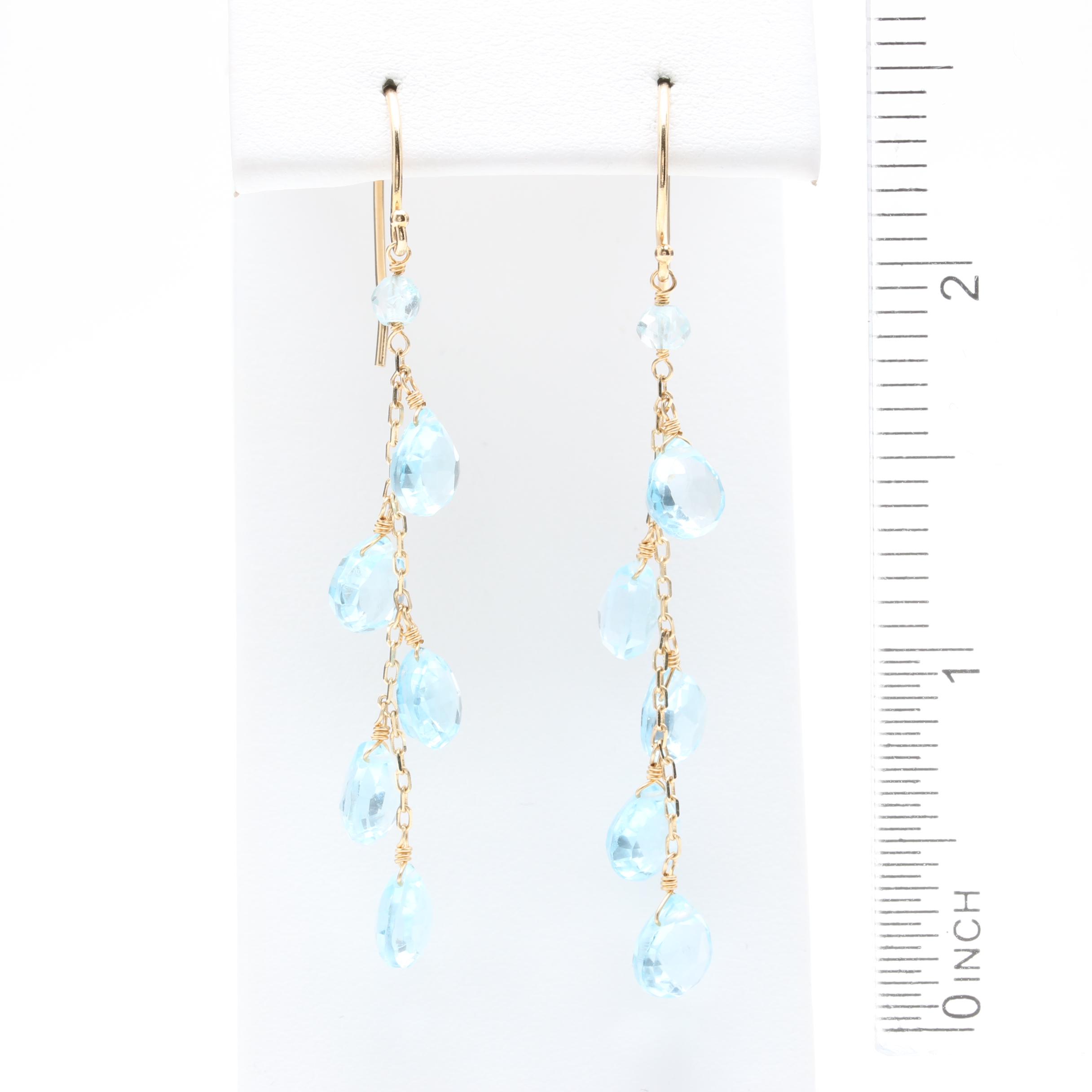 14K Yellow Gold Blue Topaz Drop Earrings