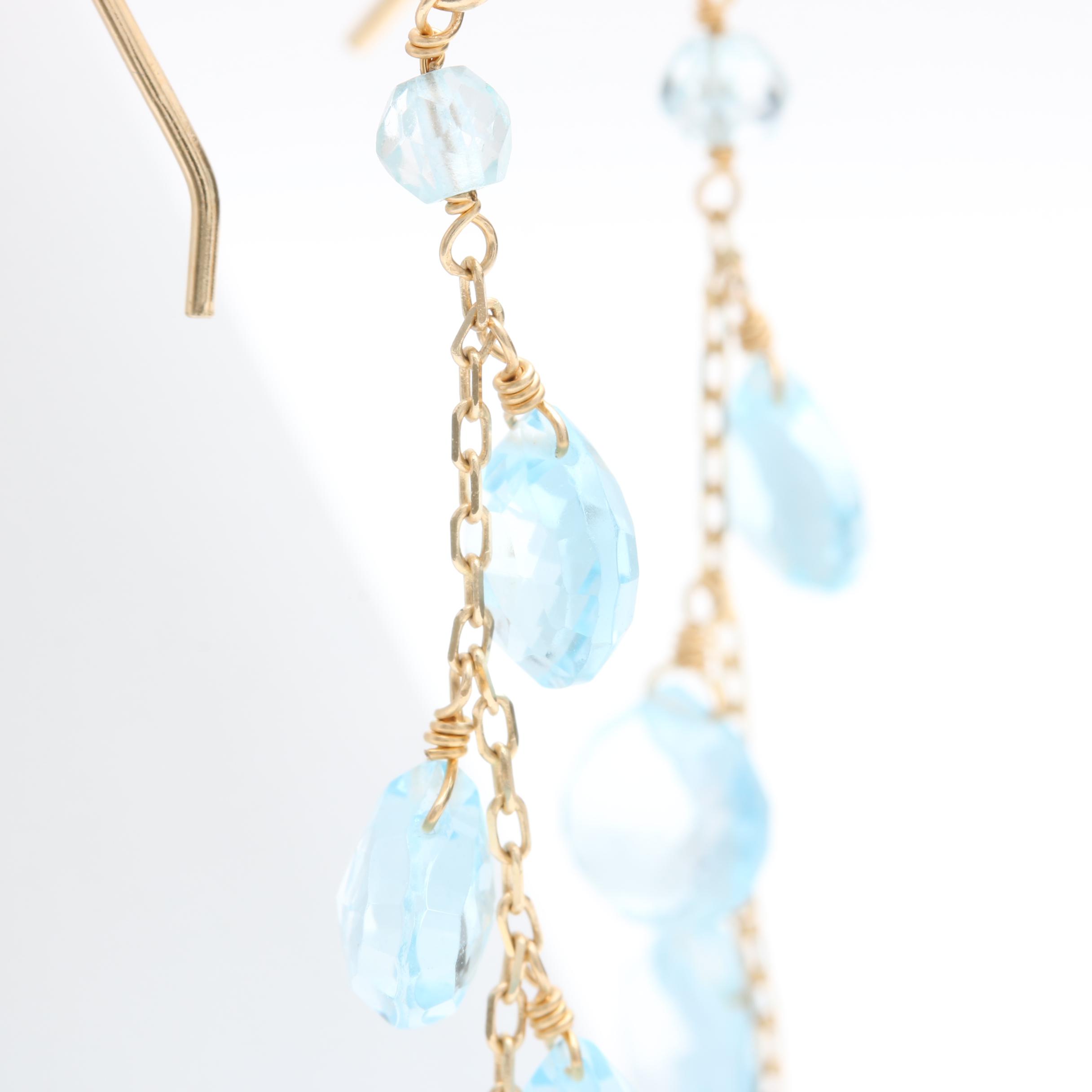 14K Yellow Gold Blue Topaz Drop Earrings