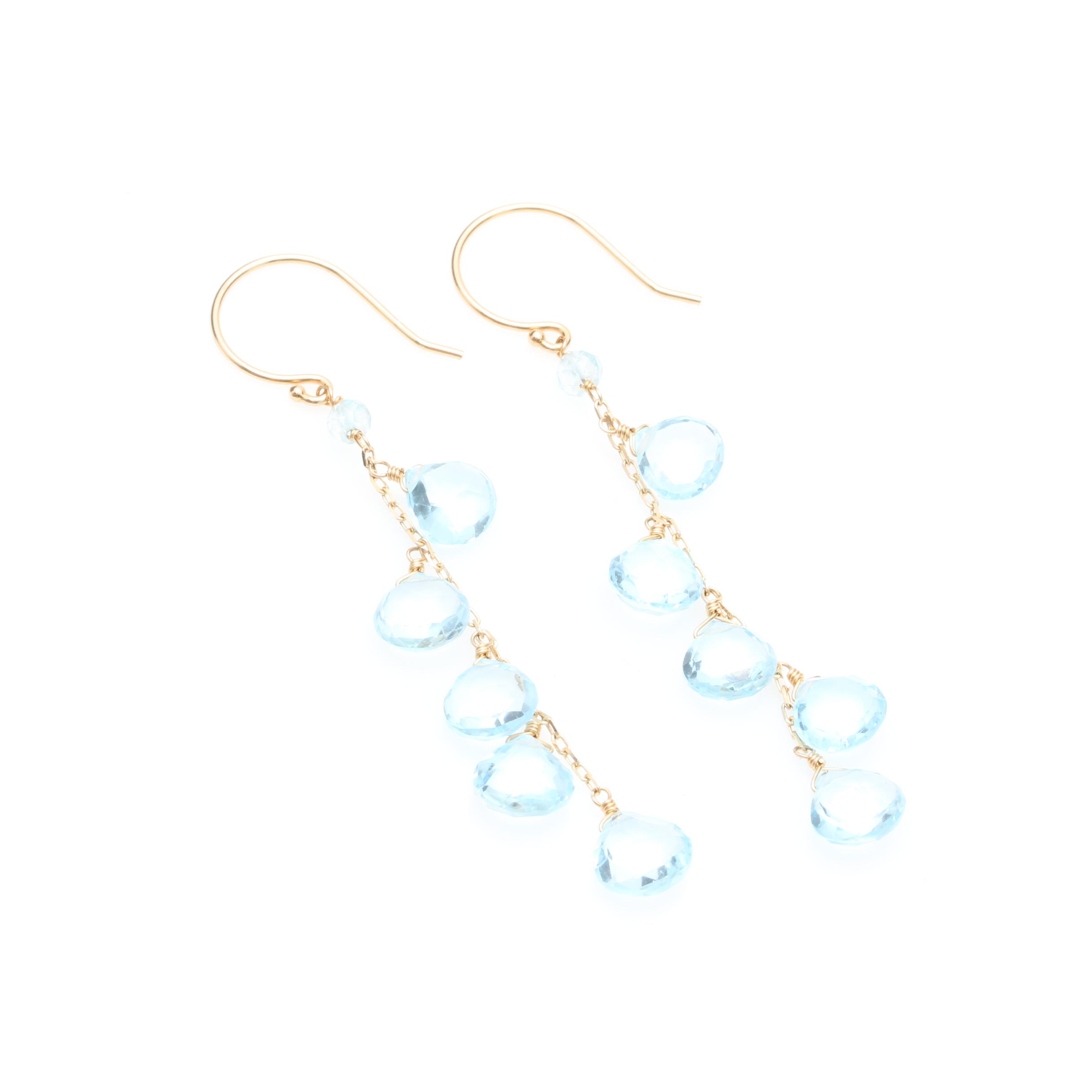14K Yellow Gold Blue Topaz Drop Earrings