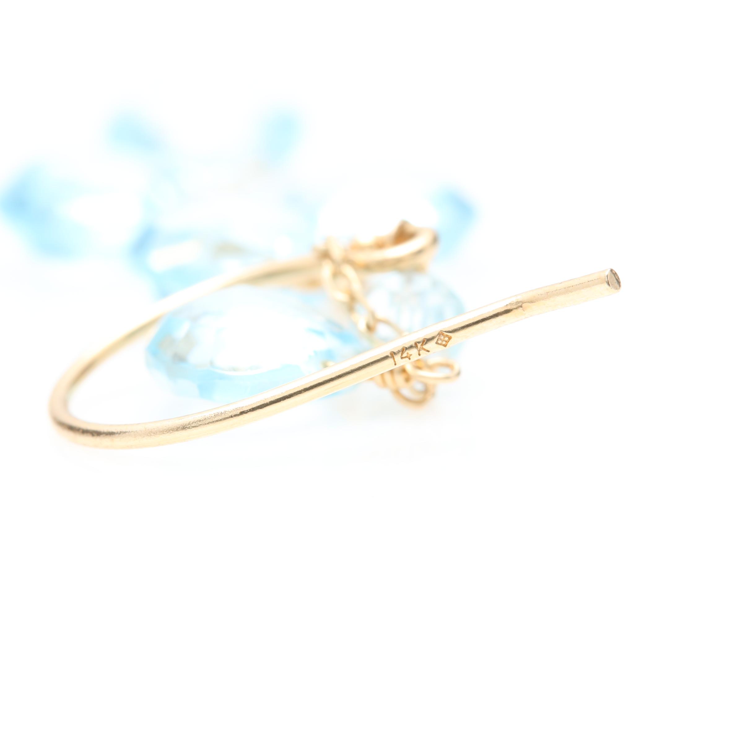 14K Yellow Gold Blue Topaz Drop Earrings