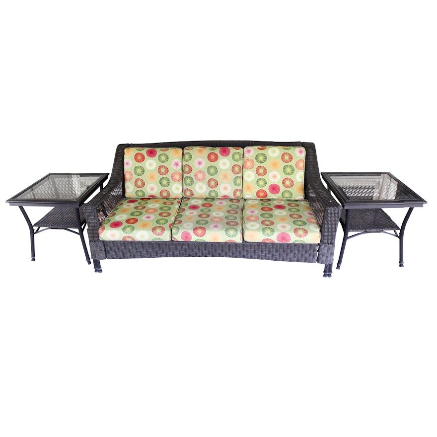 Resin Wicker Patio Sofa and Side Tables with Outdoor Covers
