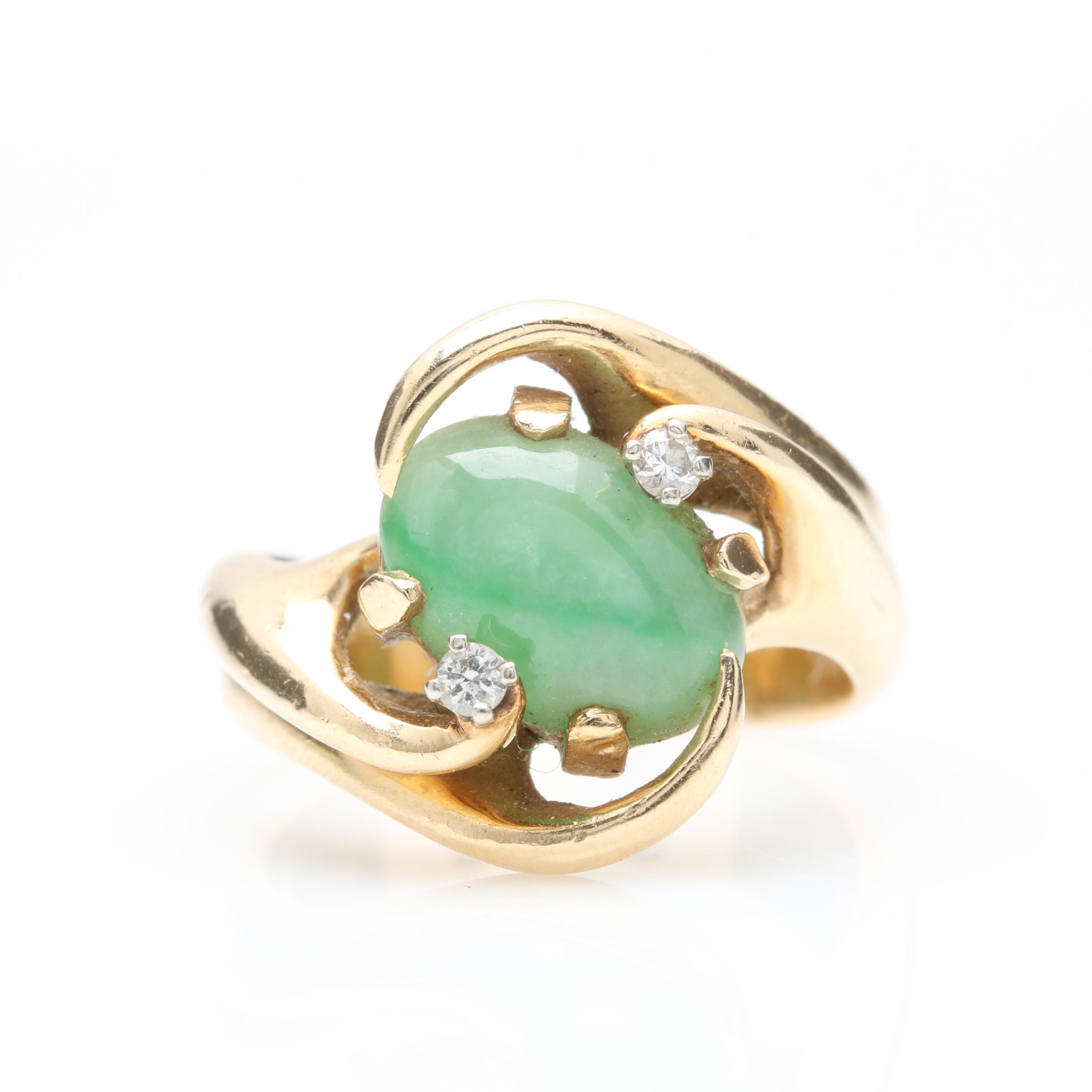 14K Yellow Gold Jadeite and Diamond Ring