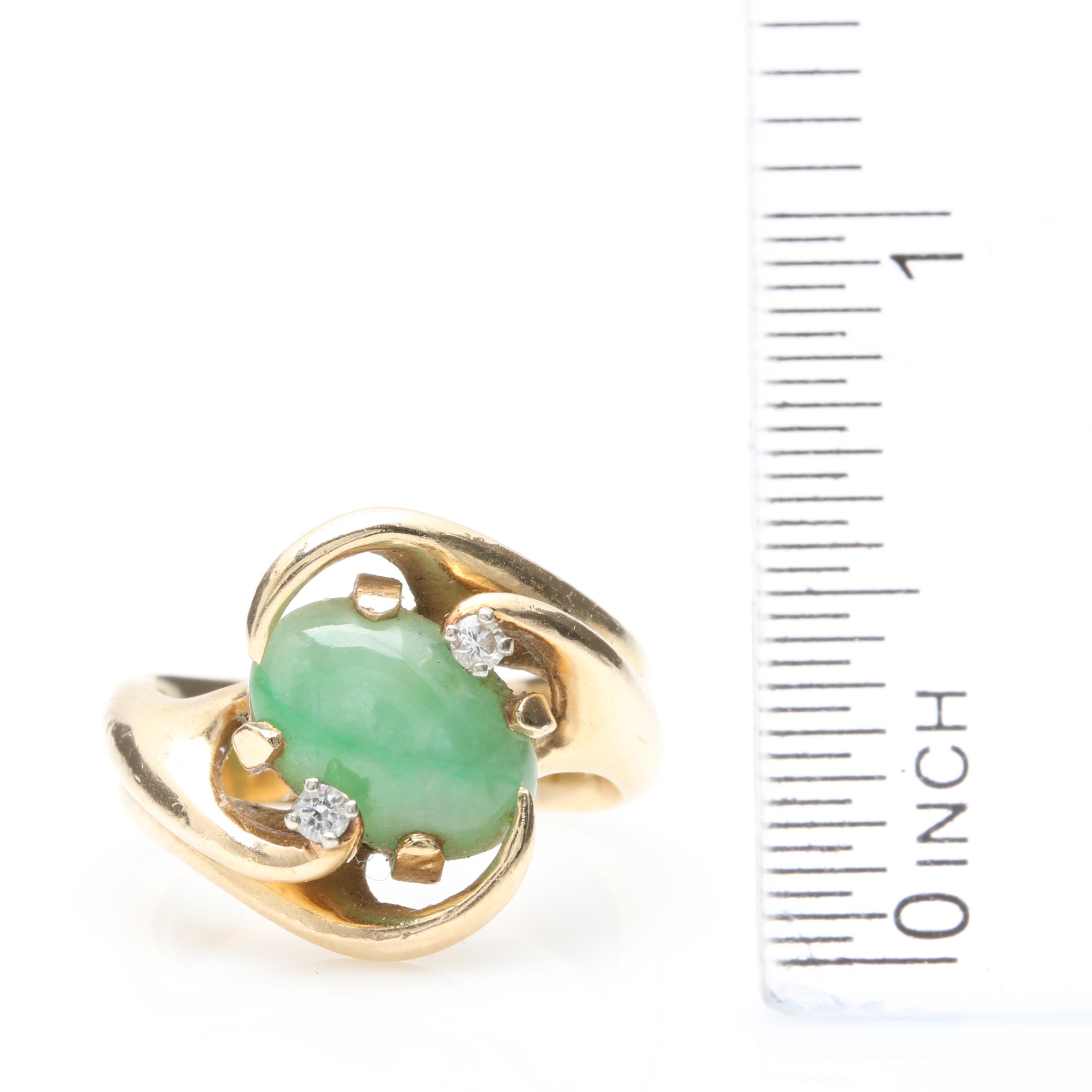 14K Yellow Gold Jadeite and Diamond Ring