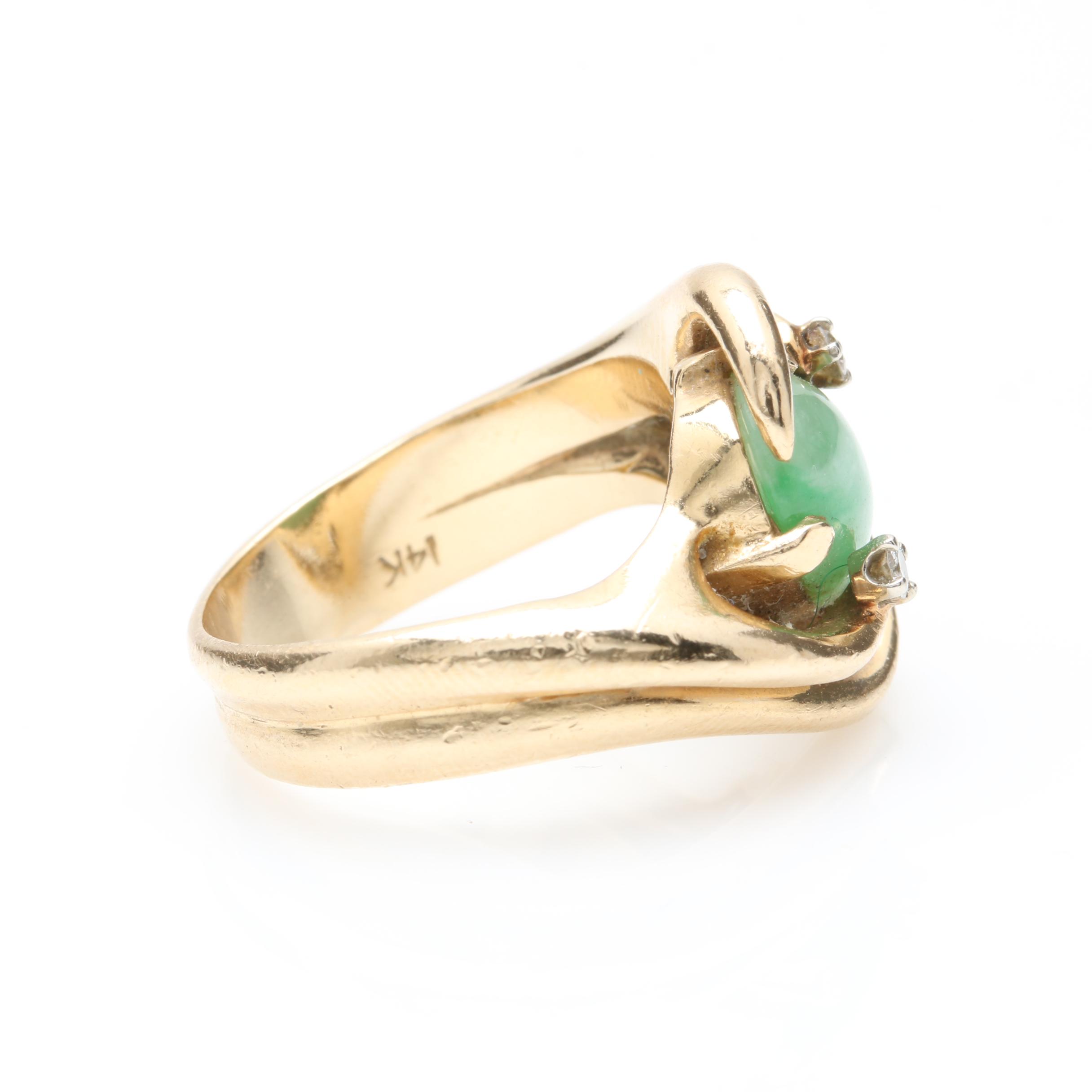 14K Yellow Gold Jadeite and Diamond Ring