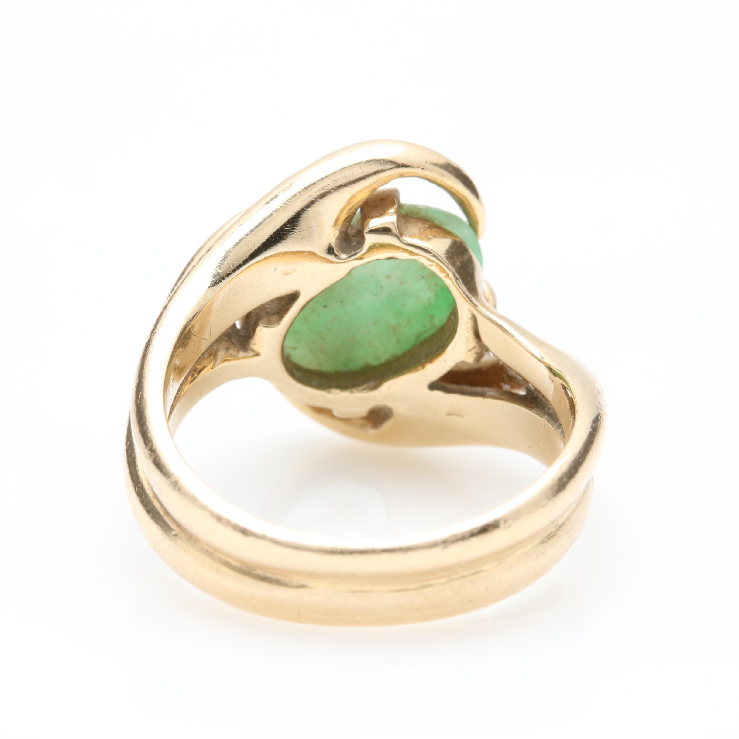 14K Yellow Gold Jadeite and Diamond Ring