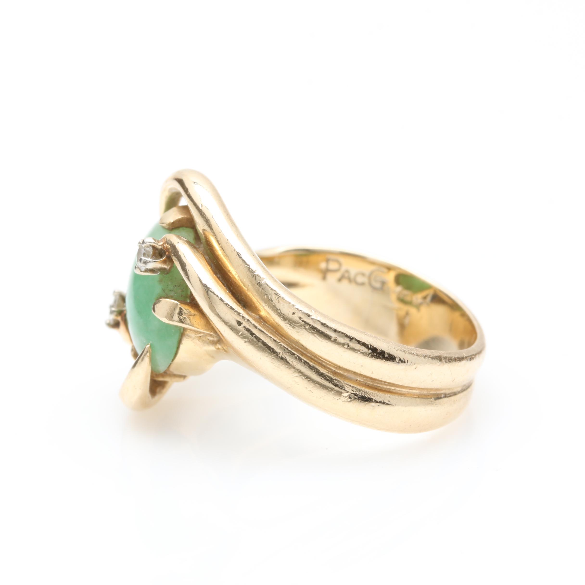 14K Yellow Gold Jadeite and Diamond Ring