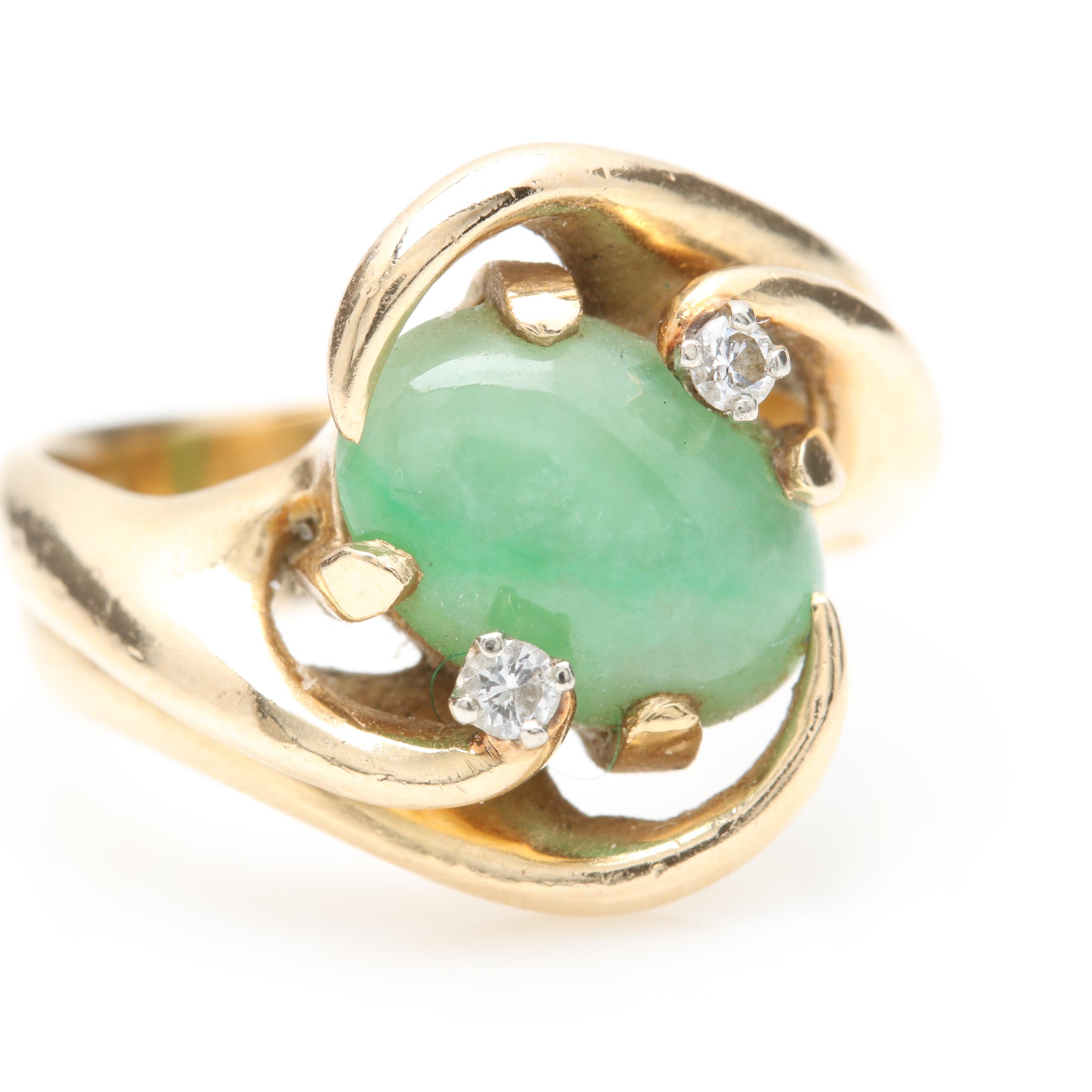 14K Yellow Gold Jadeite and Diamond Ring