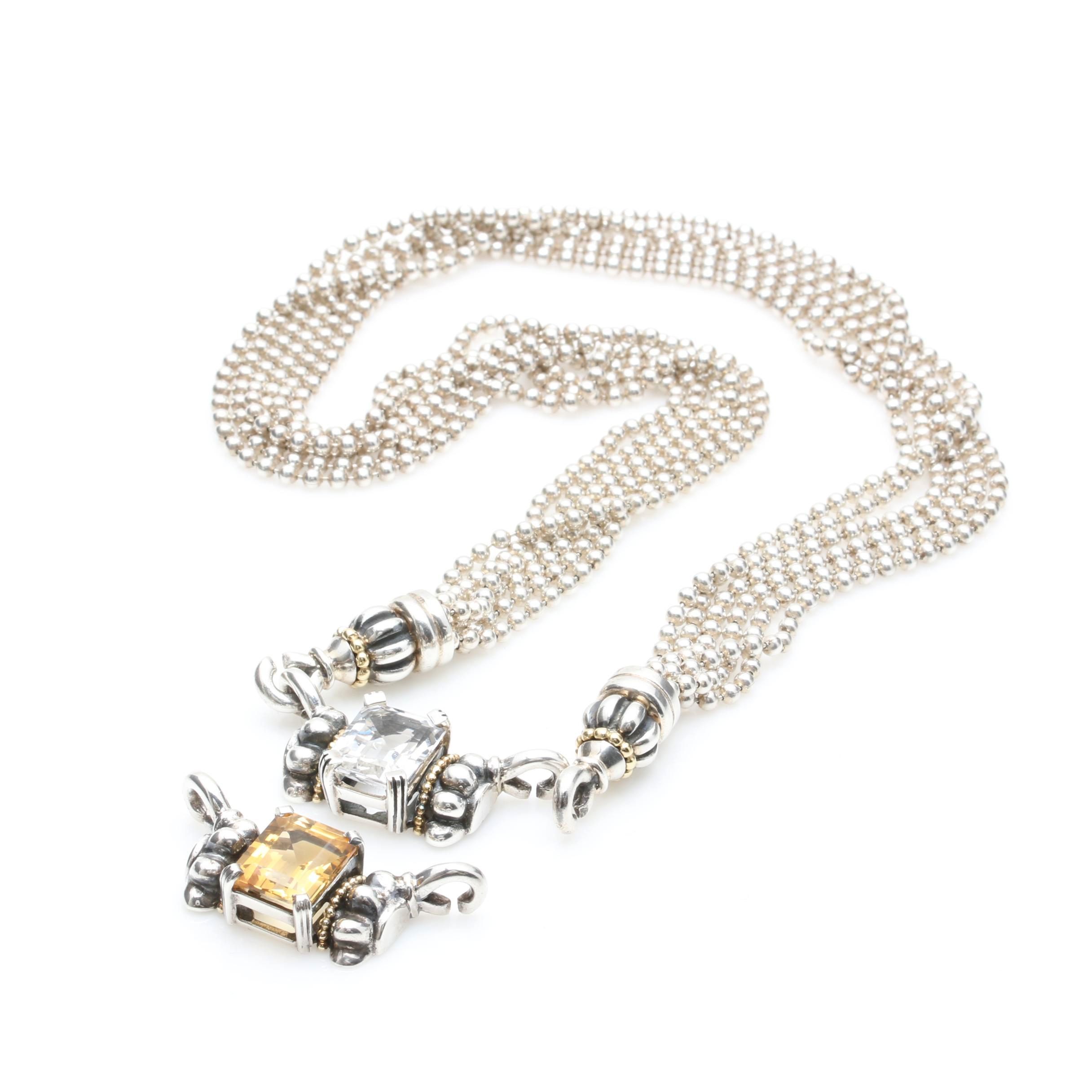 Lagos Caviar Sterling Silver Synthetic White Sapphire and Citrine Necklace