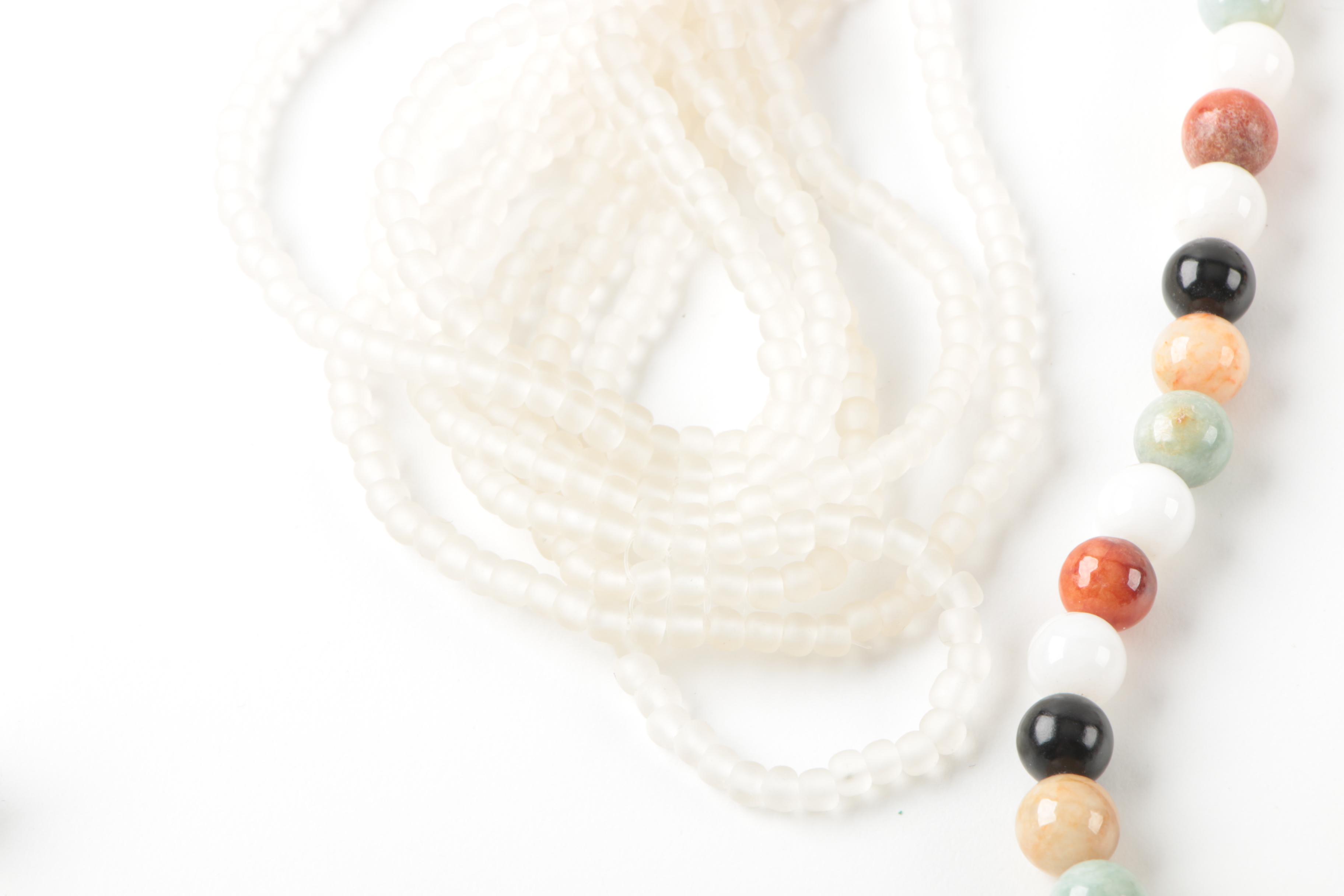 Jewelry Including Agate, Aventurine, Tiger's Eye and Murano Beaded Scarf