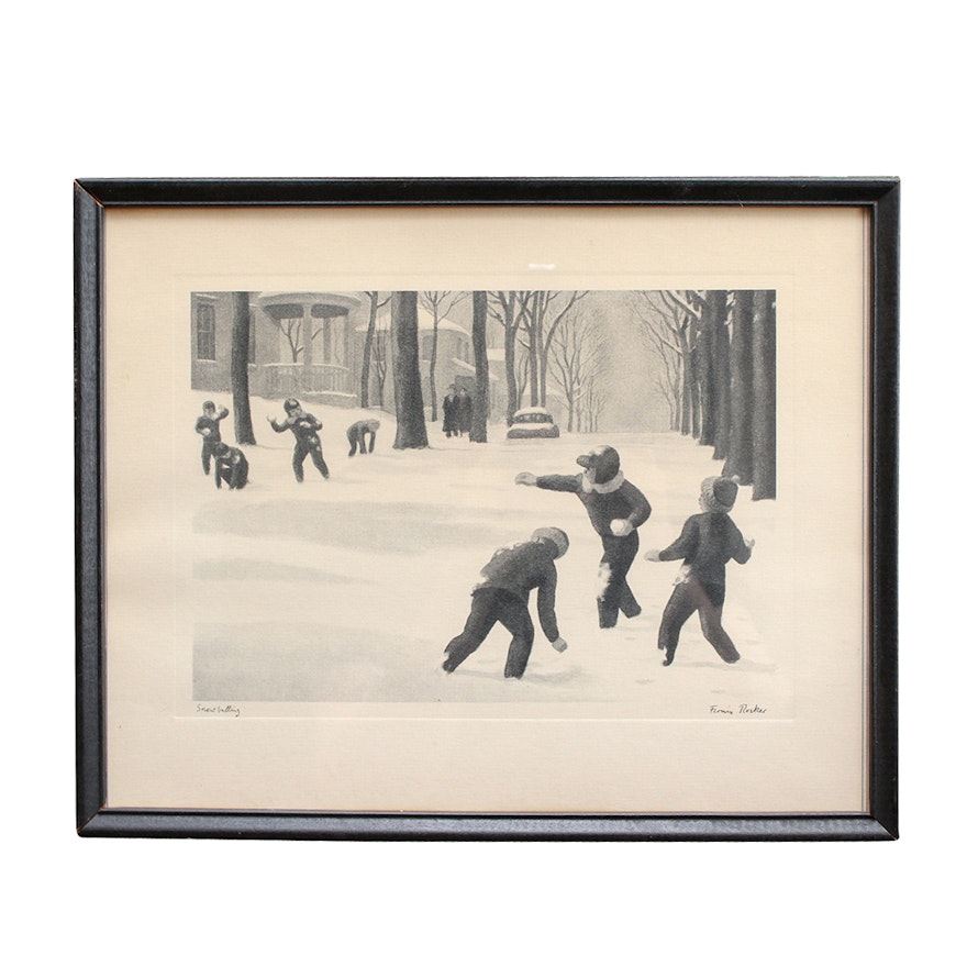 Fermin Rocker "Snowballing" Framed Lithograph