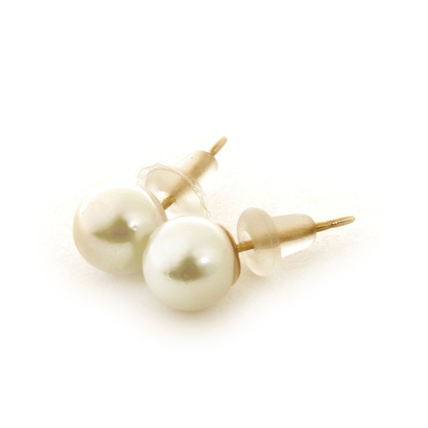 14K Yellow Gold Cultured Pearl Stud Earrings