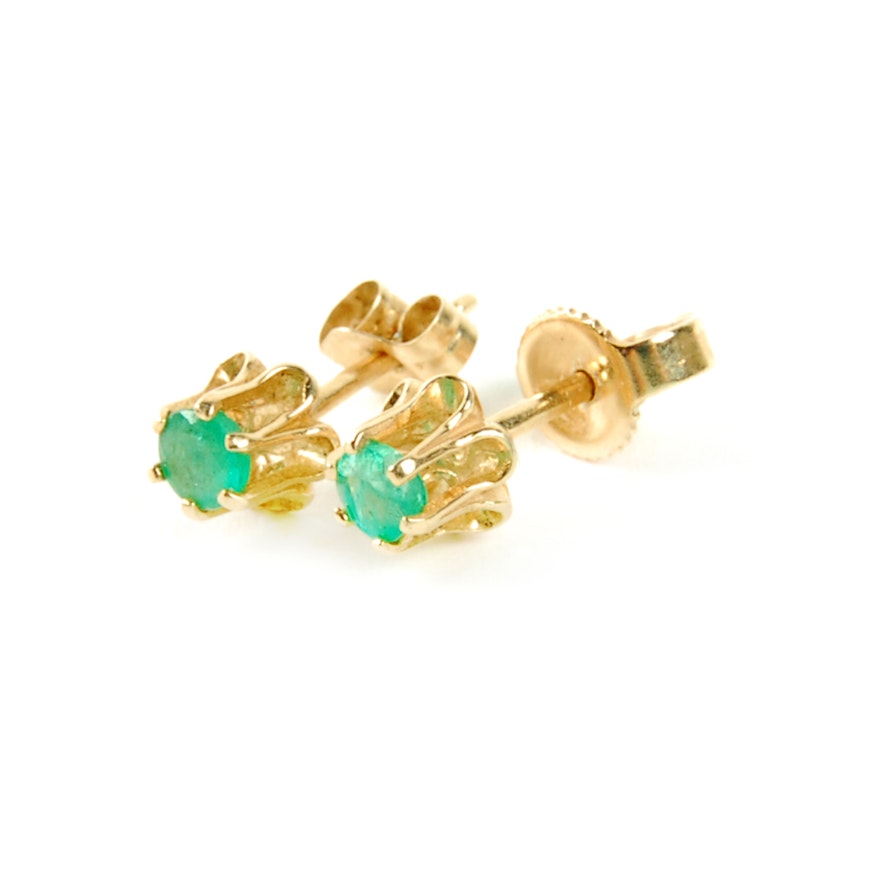 14K Yellow Gold Buttercup Emerald Earrings