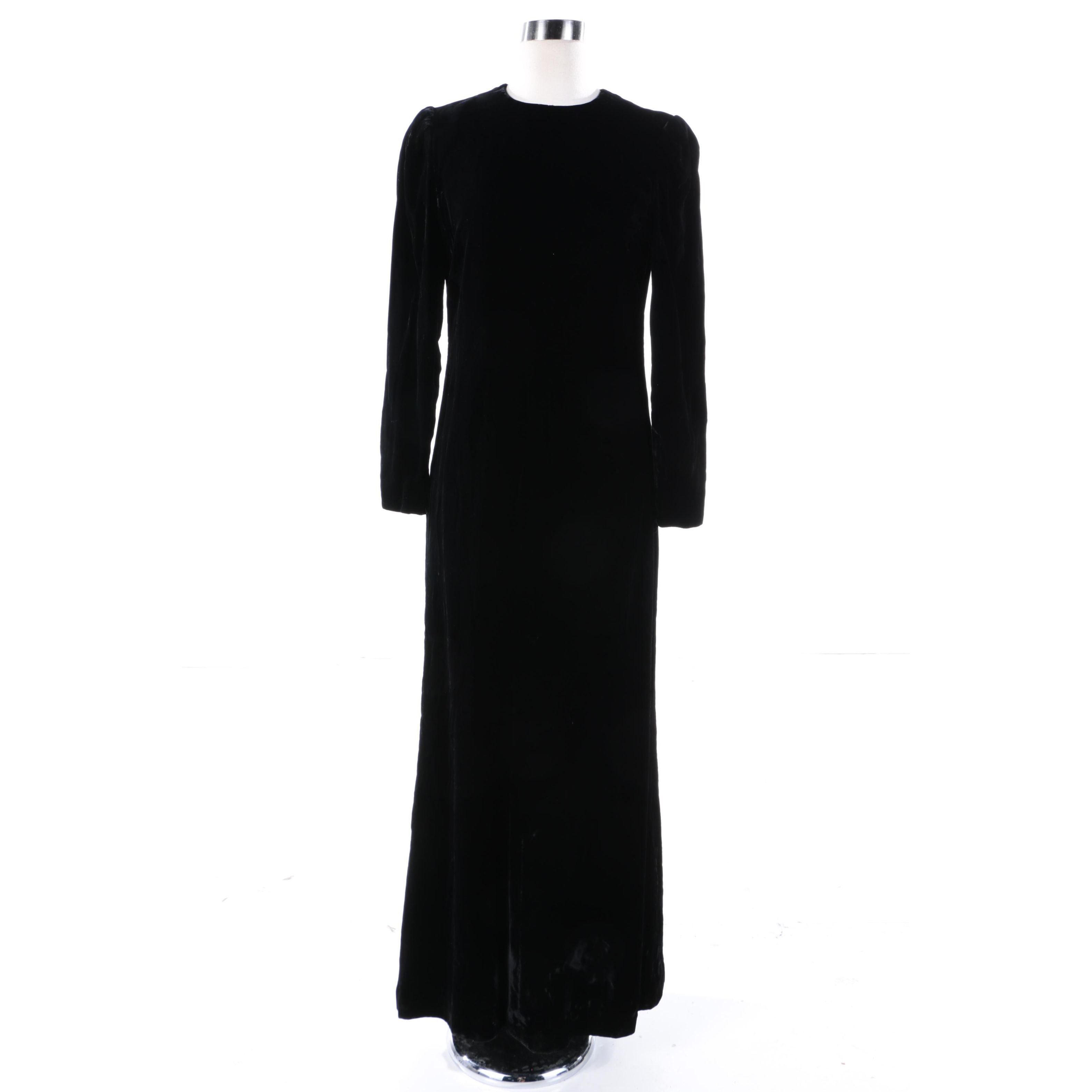Bill Blass Black Velvet Dress and Christian Dior Lingerie Black Velvet Robe