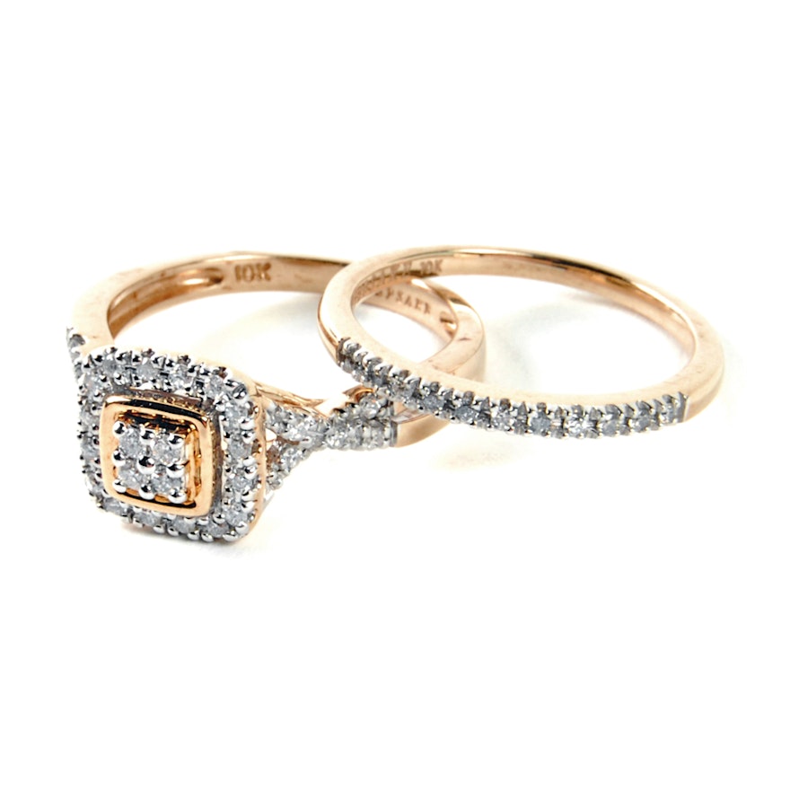 10K Yellow Gold Diamond Keepsake Wedding Ring Set