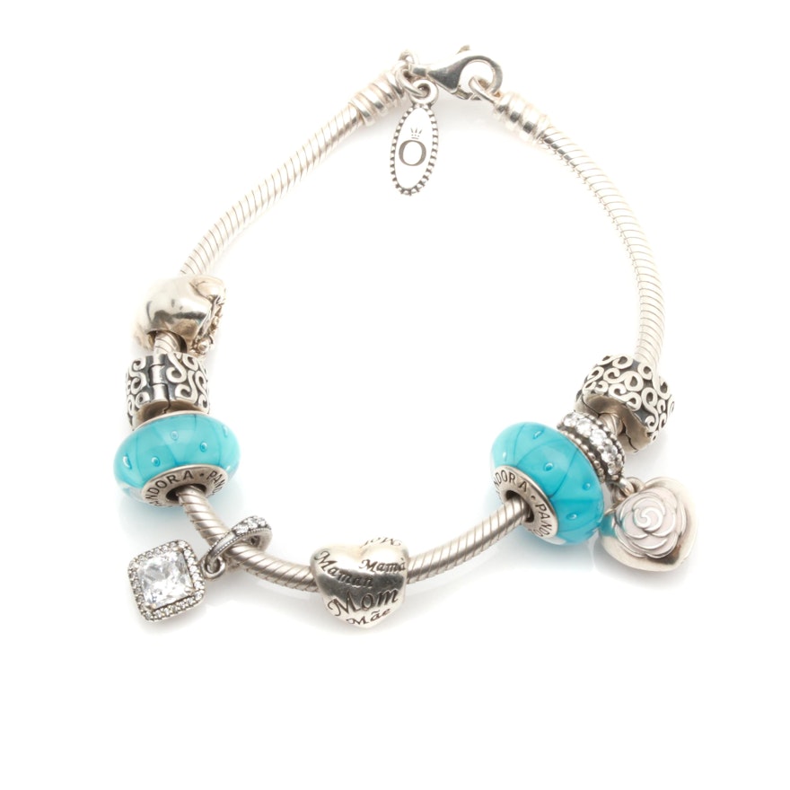 Pandora Sterling Silver Beaded Charm Bracelet