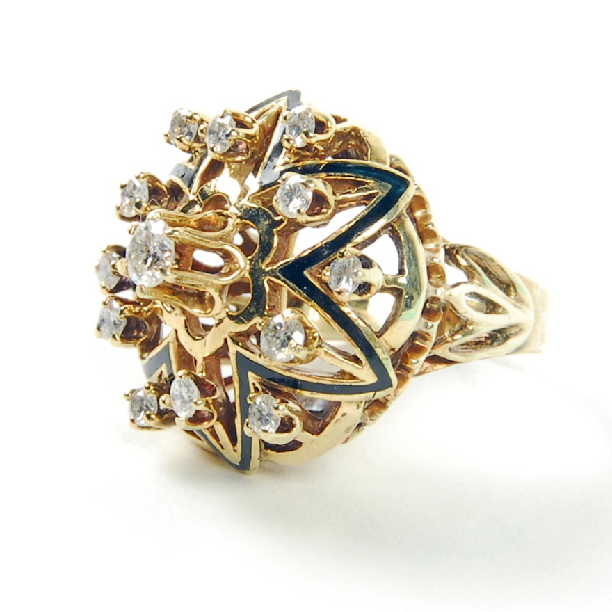 14K Yellow Gold Diamond Starburst Ring