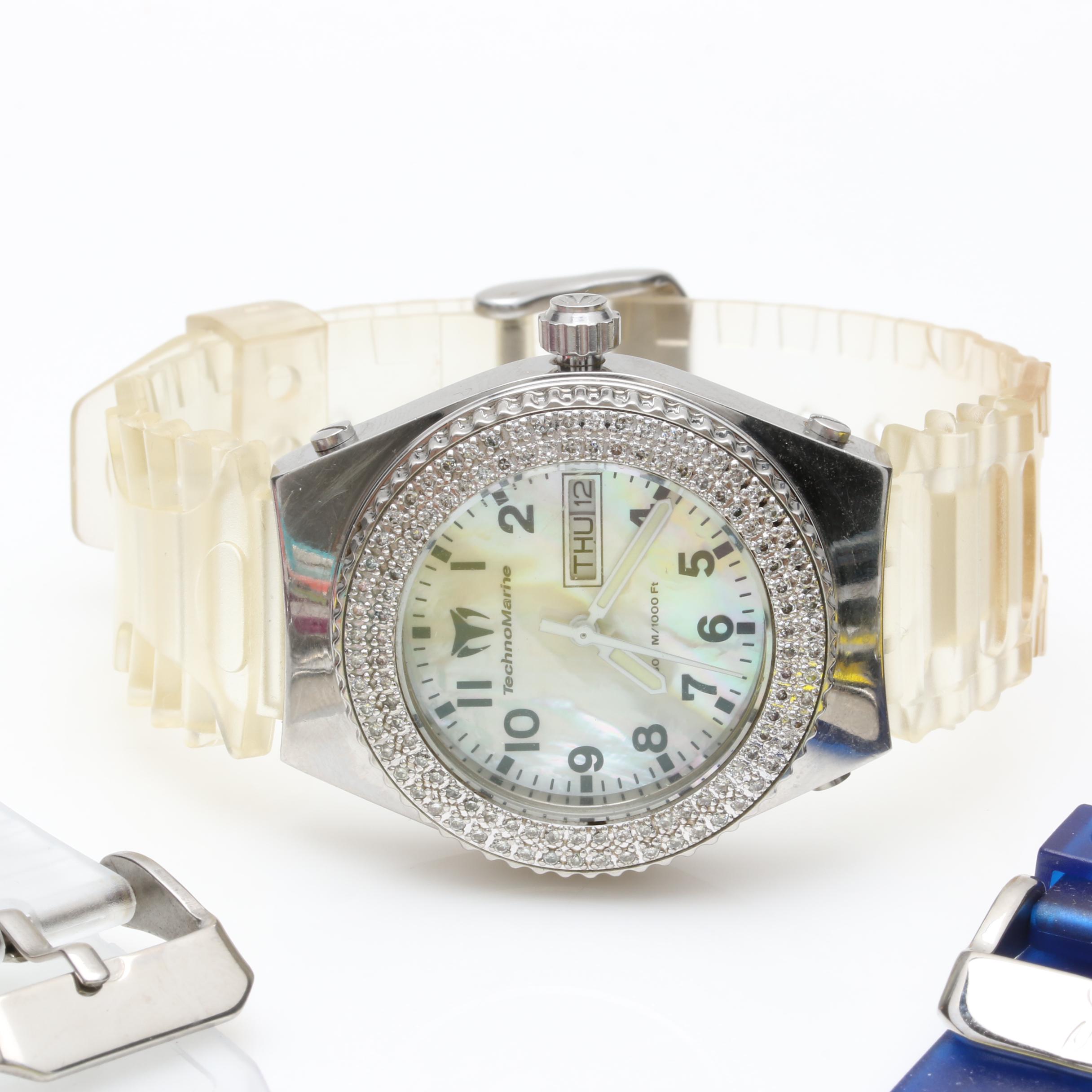 TechnoMarine Stainless Steel 1.12 CTW Diamond Watch with Extra Accessories