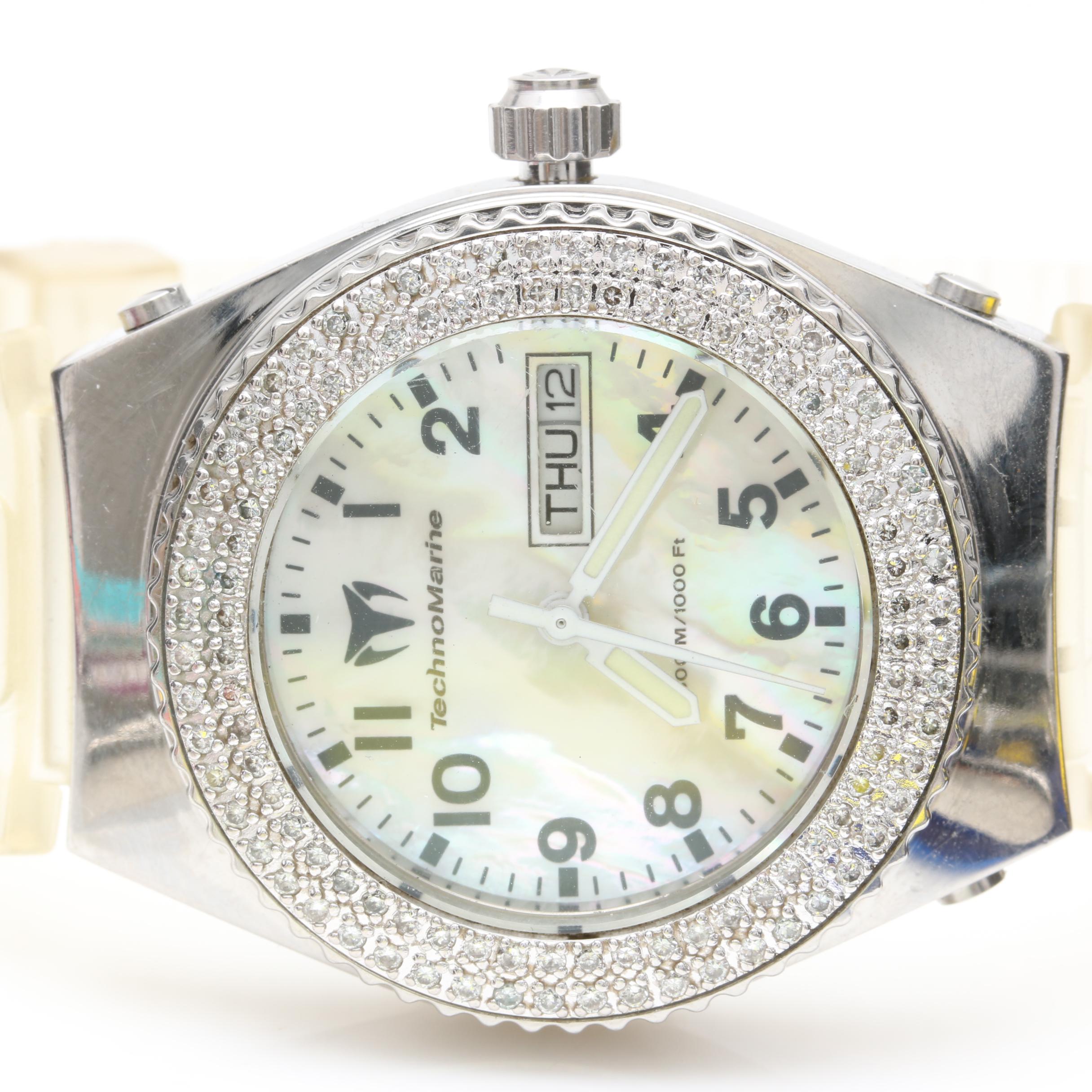 TechnoMarine Stainless Steel 1.12 CTW Diamond Watch with Extra Accessories