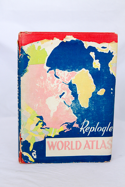 Vintage Illuminated Globe with "Replogle World Atlas" Book