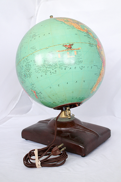 Vintage Illuminated Globe with "Replogle World Atlas" Book