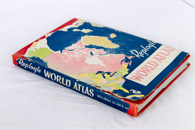 Vintage Illuminated Globe with "Replogle World Atlas" Book