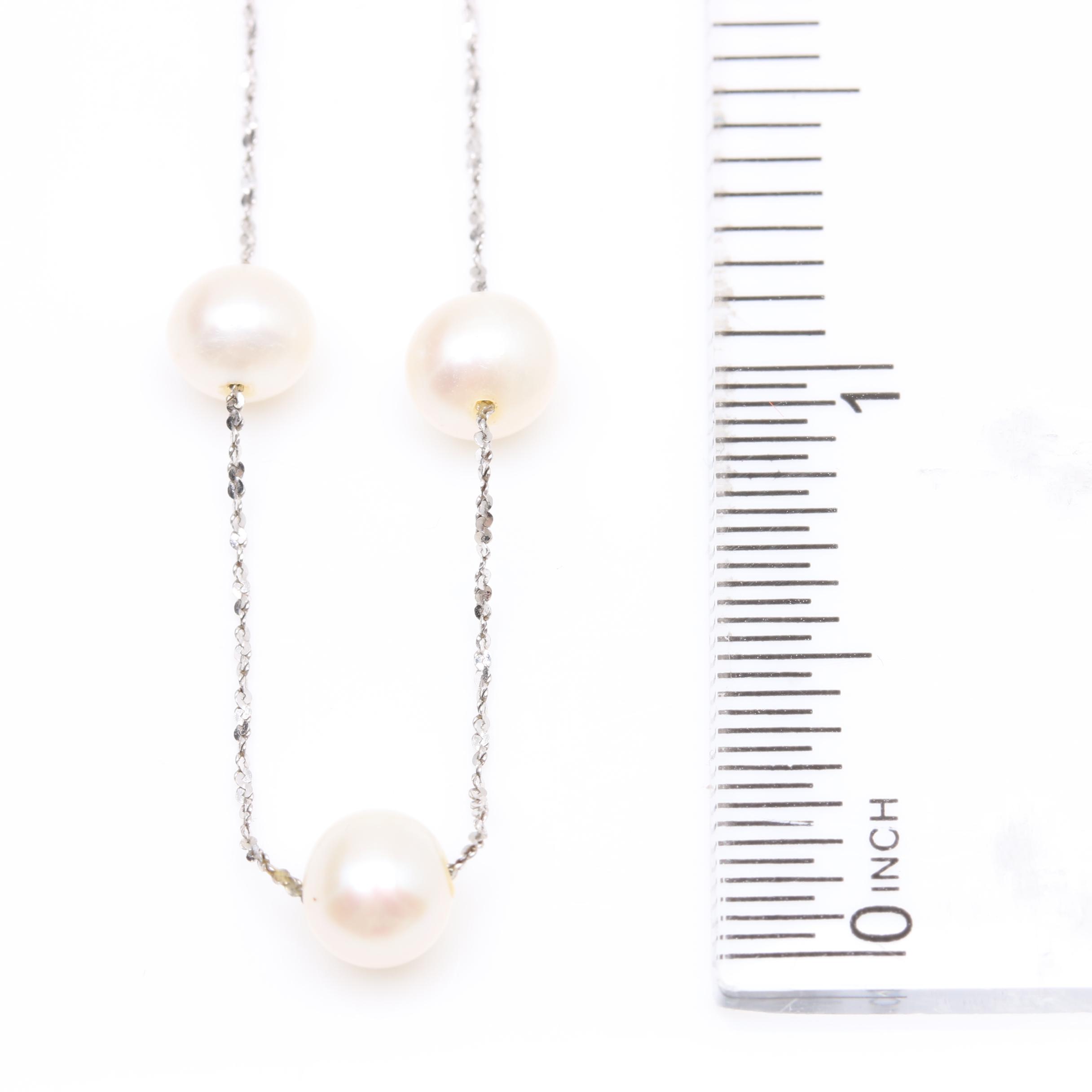 18K White Gold Cultured Pearl Station Necklace