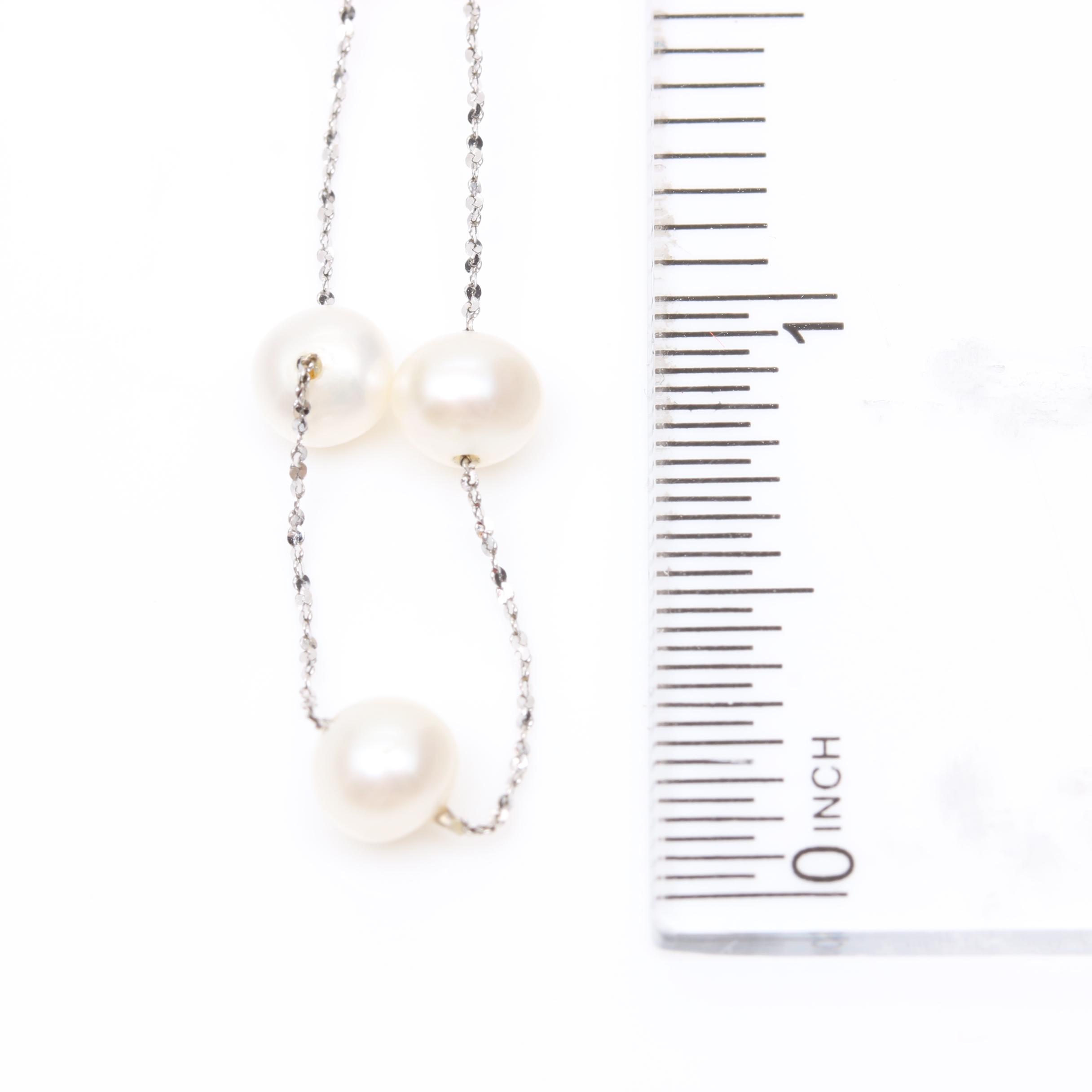 18K White Gold Cultured Pearl Seven Station Bracelet