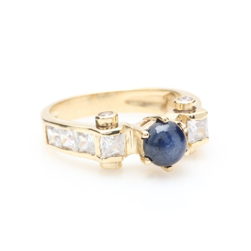 14K Yellow Gold Star Sapphire and Cubic Zirconia Ring