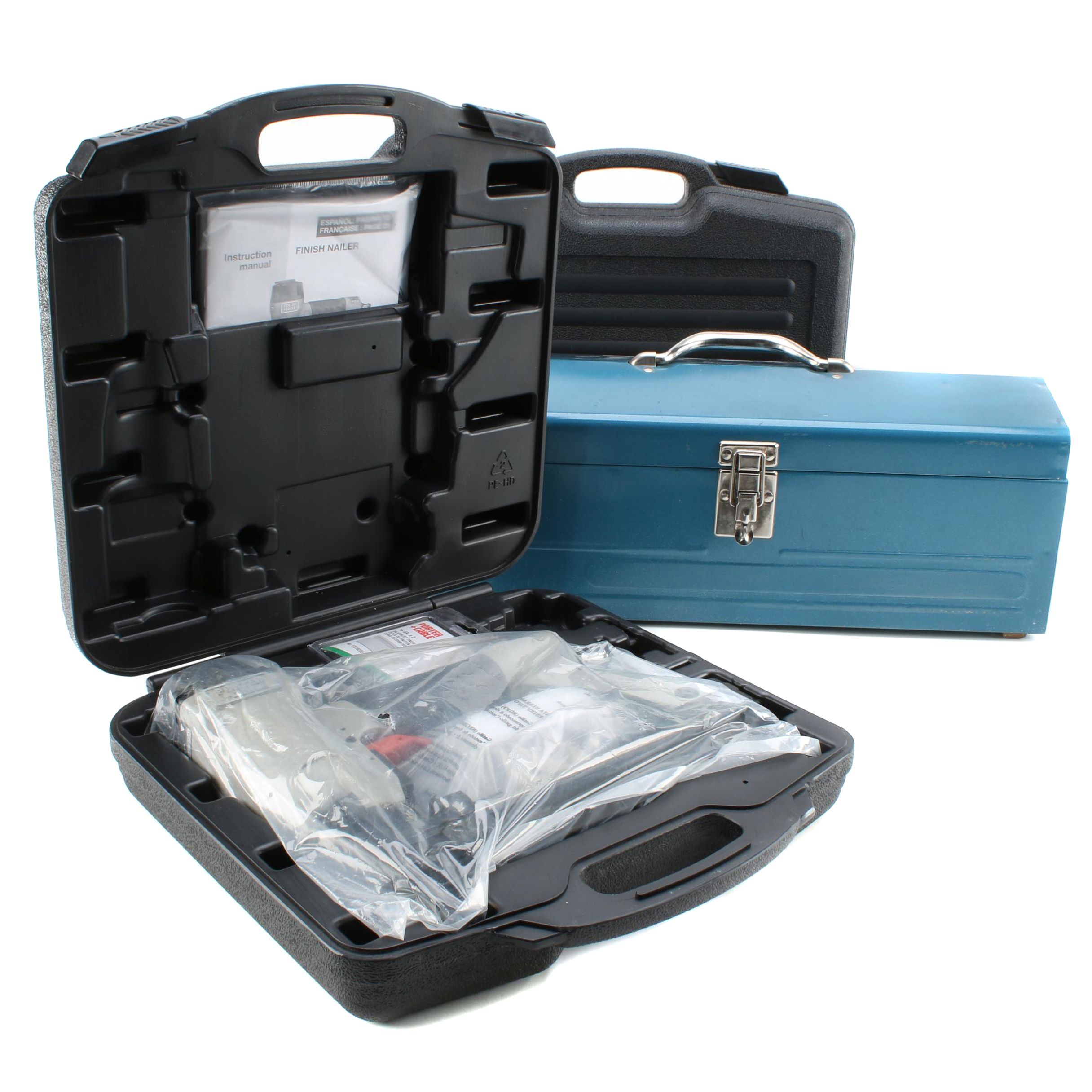 Porter and Cable Nail Guns and a Metal Tool Box