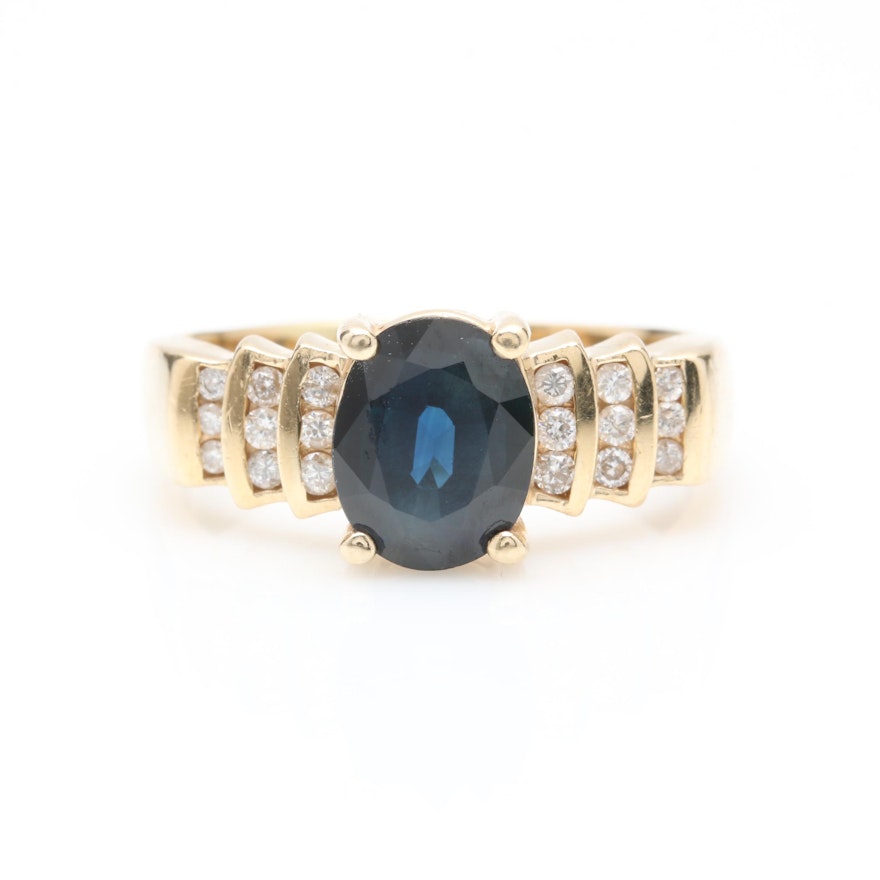 Effy 14K Yellow Gold 2.83 CT Blue Sapphire and Diamond Ring
